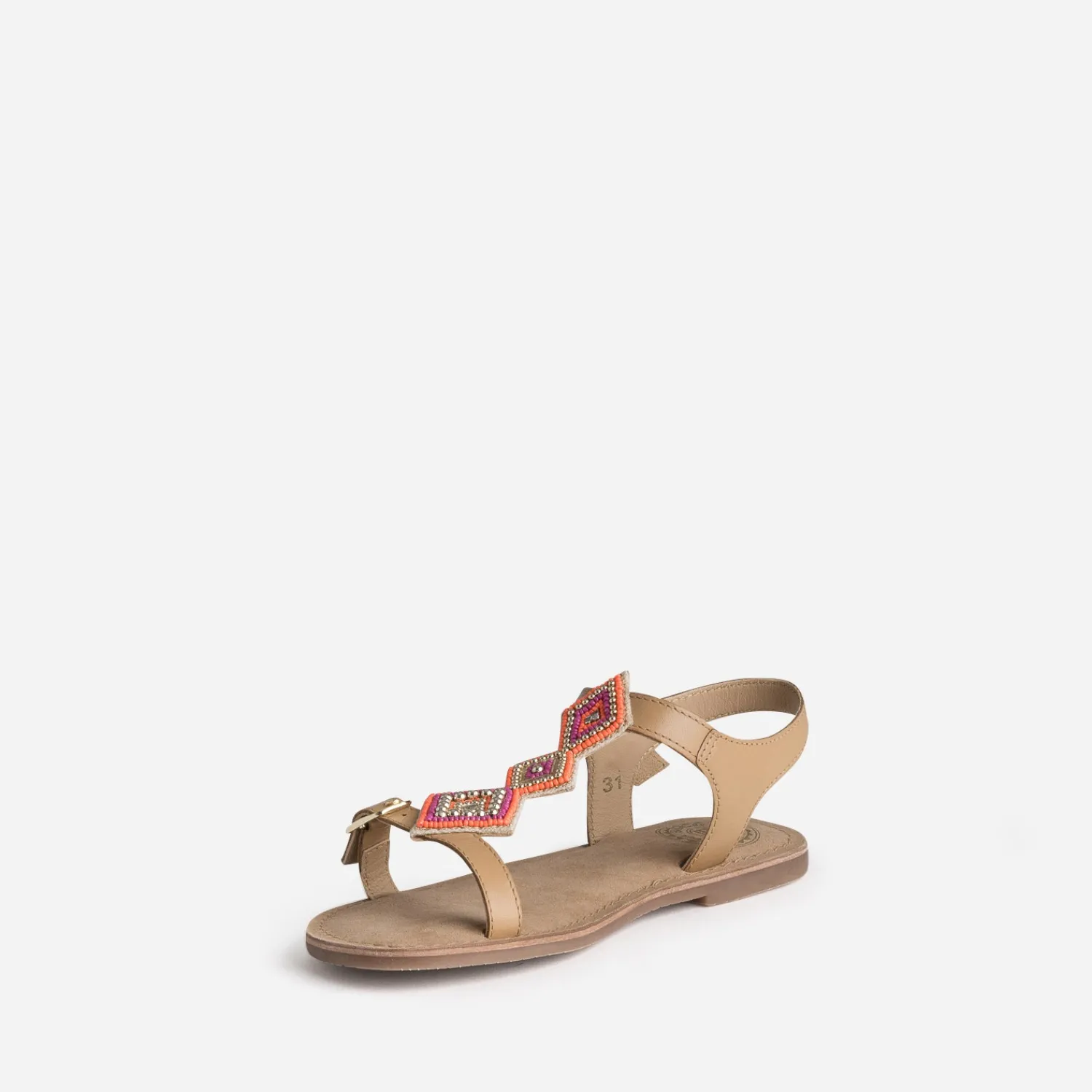 Buggy Sandales^Sandale cuir beige clair à perles OR