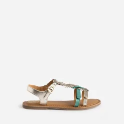 Buggy Sandales^Sandale cuir turquoise et dorée plumes BLEU