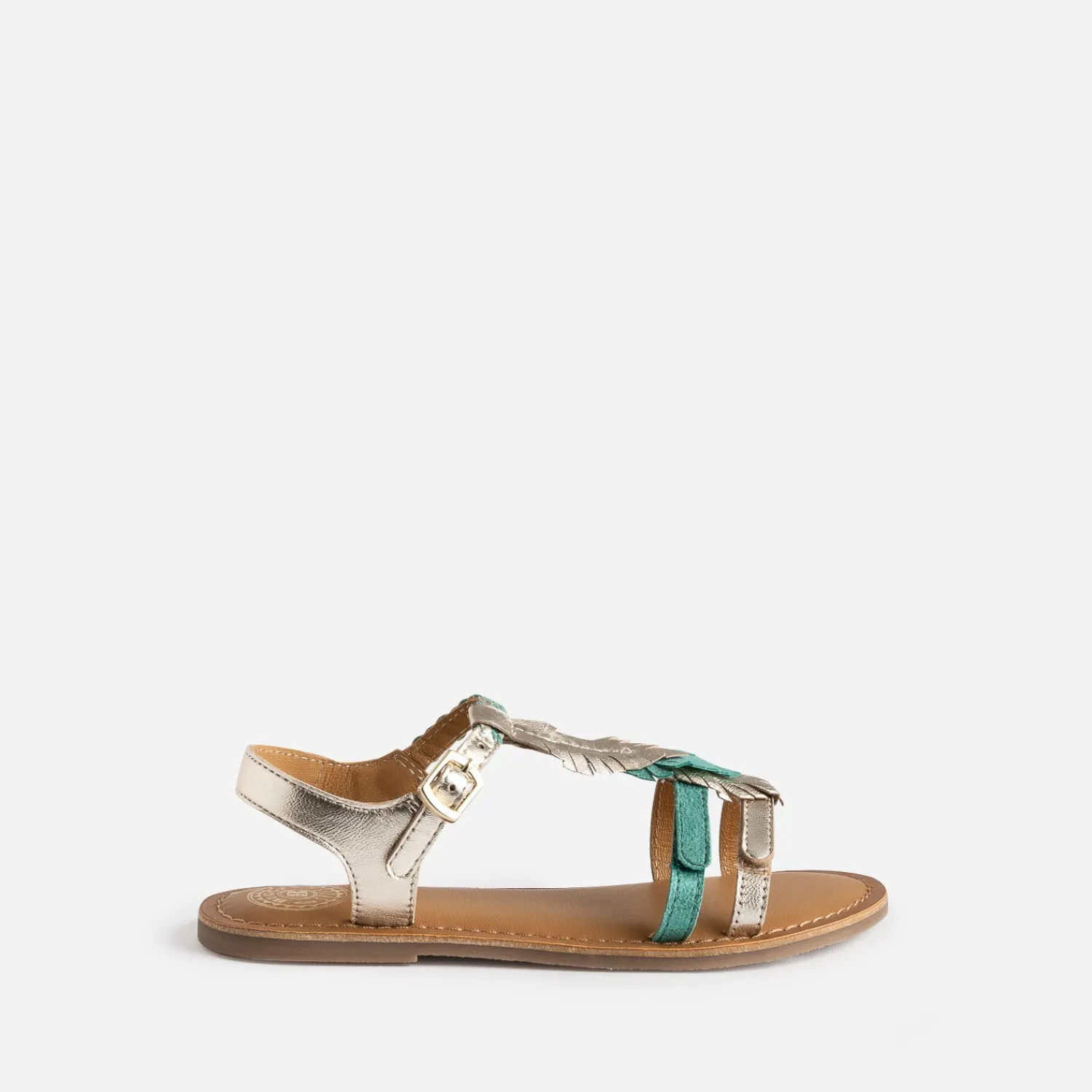 Buggy Sandales^Sandale cuir turquoise et dorée plumes BLEU
