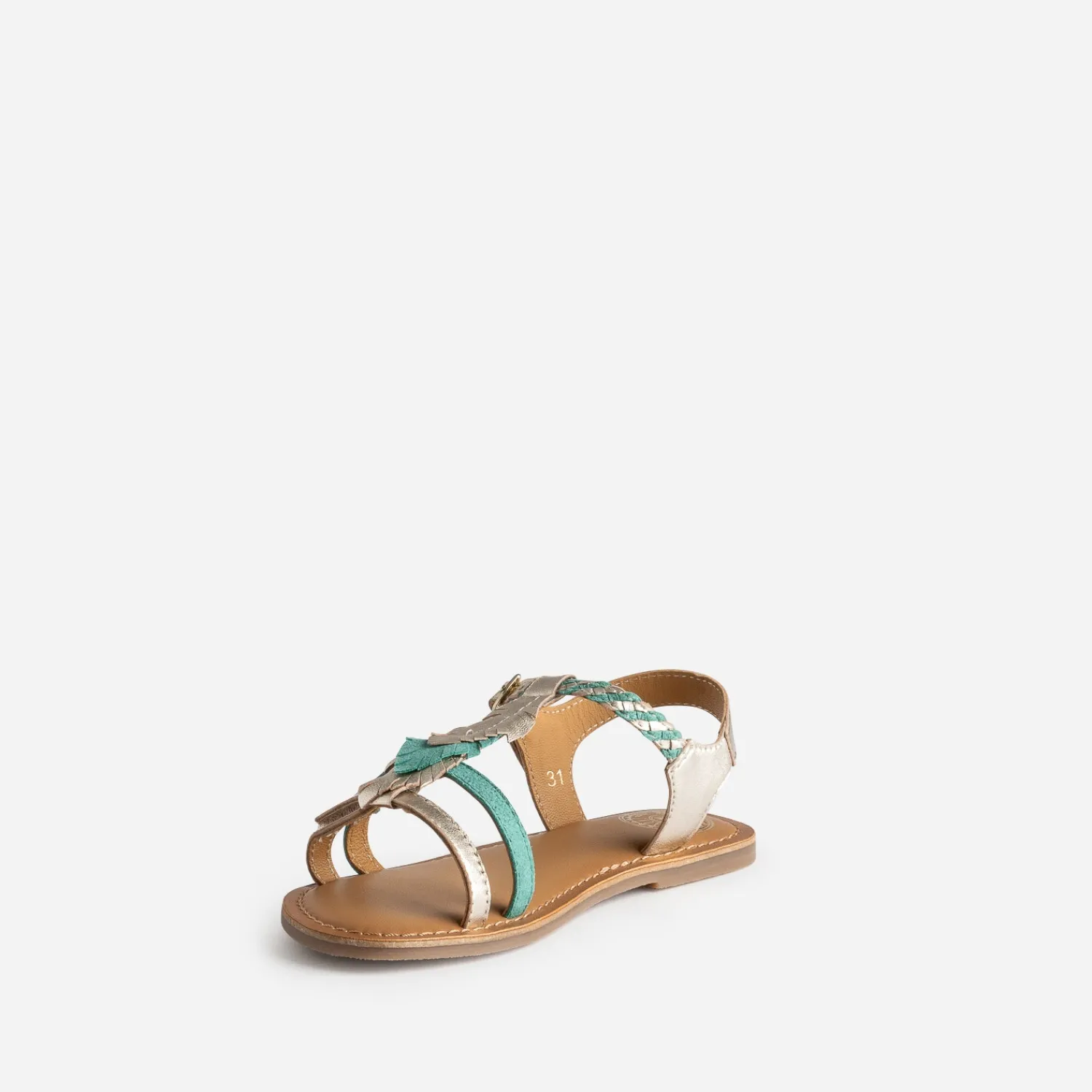 Buggy Sandales^Sandale cuir turquoise et dorée plumes BLEU