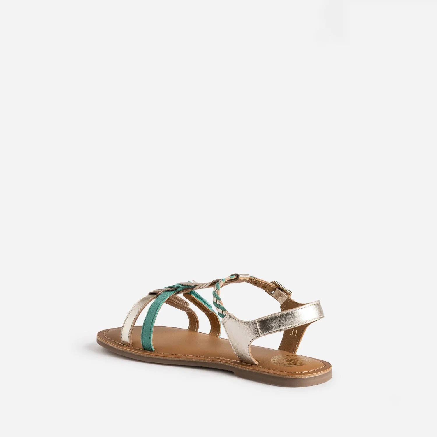Buggy Sandales^Sandale cuir turquoise et dorée plumes BLEU