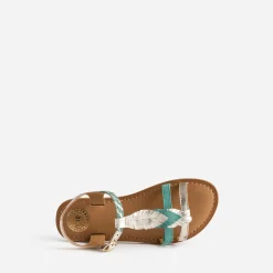 Buggy Sandales^Sandale cuir turquoise et dorée plumes BLEU