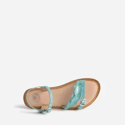 Buggy Sandales^Sandale turquoise en cuir velours avec plumes BLEU