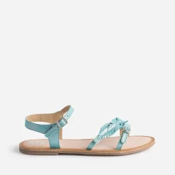 Buggy Sandales^Sandale turquoise en cuir velours avec plumes BLEU