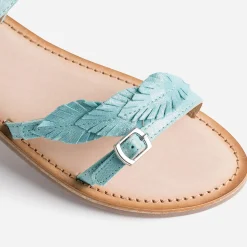 Buggy Sandales^Sandale turquoise en cuir velours avec plumes BLEU