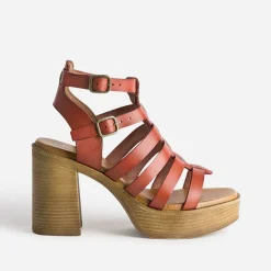 Texto Sandales^Sandale cage brique en cuir ROUGE