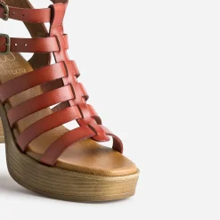 Texto Sandales^Sandale cage brique en cuir ROUGE