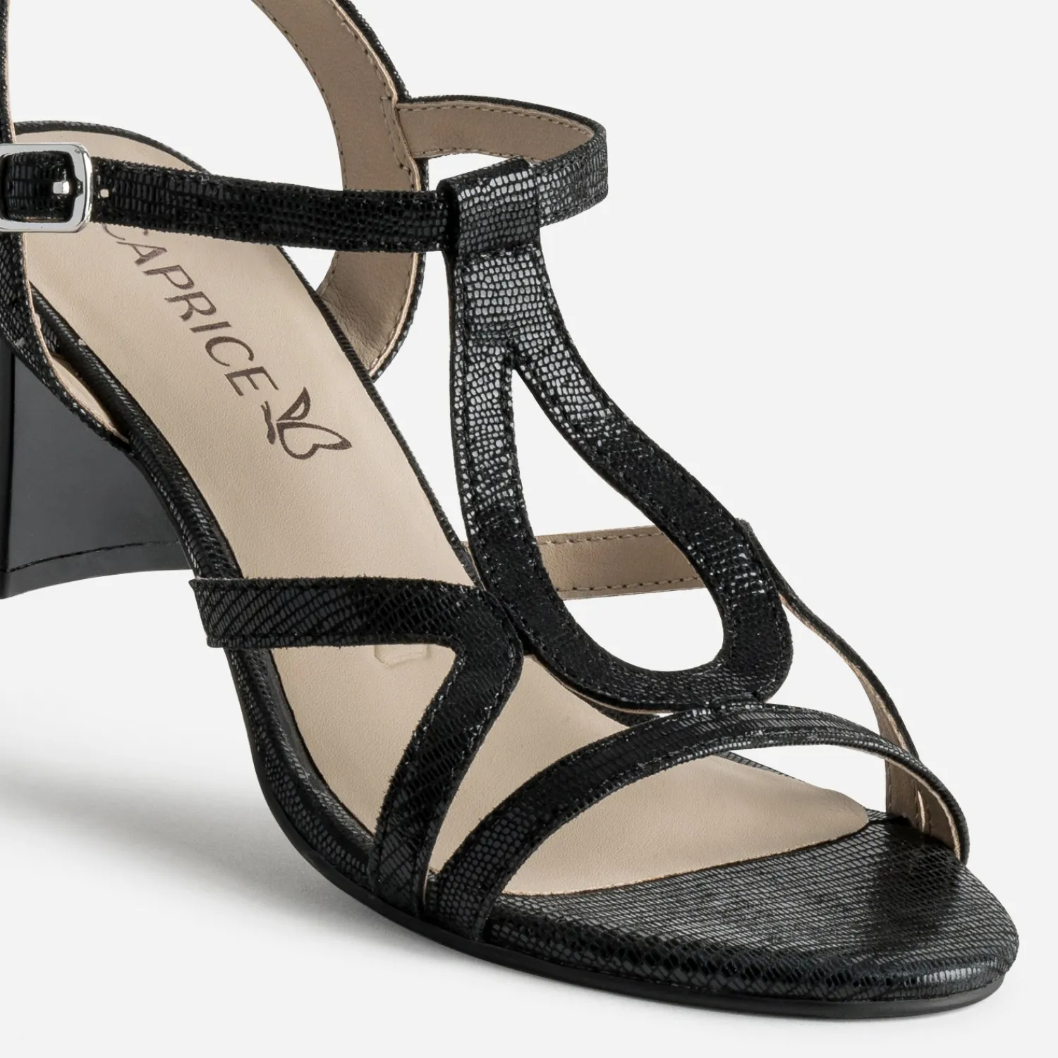 Caprice Sandales^Sandale e cuir effet python verni NOIR