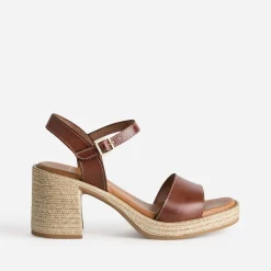 Eram Sandales^Sandale cuir talon effet corde COGNAC