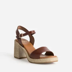 Eram Sandales^Sandale cuir talon effet corde COGNAC