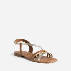 Eram Sandales^Sandale , doré, motif léopard cuir COGNAC