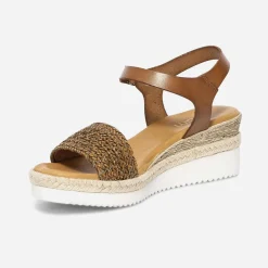 Eram Sandales|Espadrilles^Sandale en cuir éco-conçu avec bride tressée COGNAC