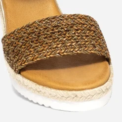 Eram Sandales|Espadrilles^Sandale en cuir éco-conçu avec bride tressée COGNAC