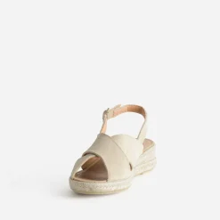Eram Sandales^Sandale compensée doré cuir velours BEIGE
