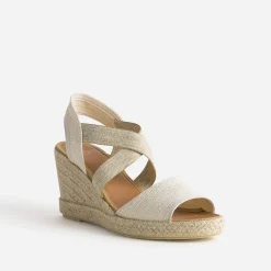 Eram Sandales^Sandale compensée dorée textile en cuir éco-conçu BEIGE