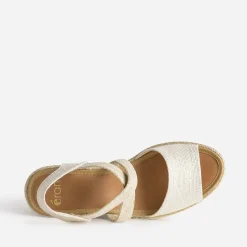 Eram Sandales^Sandale compensée dorée textile en cuir éco-conçu BEIGE
