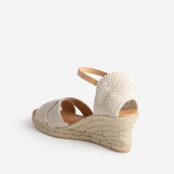 Eram Sandales^Sandale compensée beige pailleté dé en toile OR