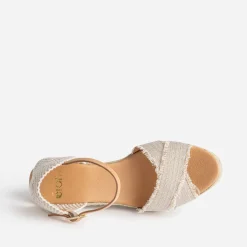 Eram Sandales^Sandale compensée beige pailleté dé en toile OR