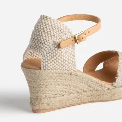 Eram Sandales^Sandale compensée beige pailleté dé en toile OR
