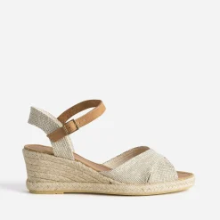 Eram Espadrilles|Sandales^Sandale compensée pailleté or éco-conçu BEIGE