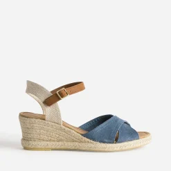 Eram Sandales^Sandale compensée cuir velours éco-conçu BLEU