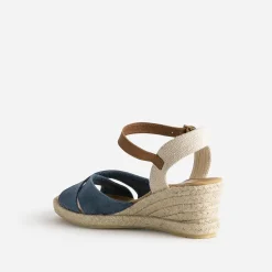 Eram Sandales^Sandale compensée cuir velours éco-conçu BLEU