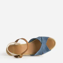 Eram Sandales^Sandale compensée cuir velours éco-conçu BLEU