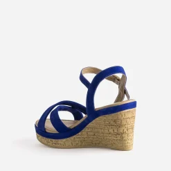 Eram Sandales^Sandale compensée roi cuir velours BLEU