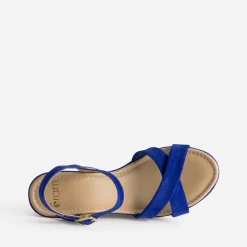 Eram Sandales^Sandale compensée roi cuir velours BLEU