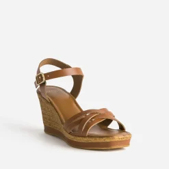 Eram Sandales^Sandale compensée en cuir CAMEL