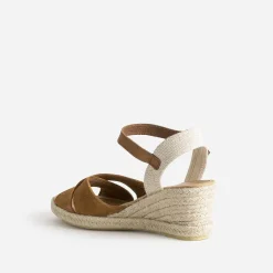 Eram Sandales^Sandale compensée en cuir velours éco-conçu CAMEL