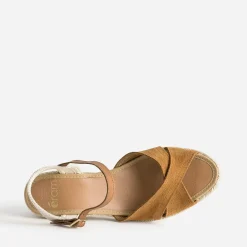 Eram Sandales^Sandale compensée en cuir velours éco-conçu CAMEL