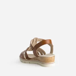Caprice Sandales^Sandale compensée cuir COGNAC