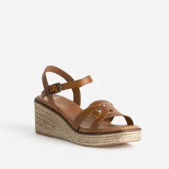 Eram Sandales^Sandale compensée cuir COGNAC