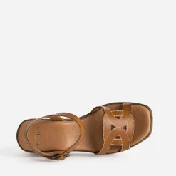 Eram Sandales^Sandale compensée cuir COGNAC