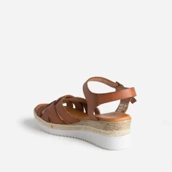 Eram Sandales^Sandale compensée cognac éco-conçue en cuir CAMEL