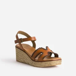 Eram Espadrilles|Sandales^Sandale compensée cuir tressé marron COGNAC