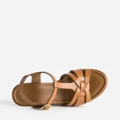 Eram Sandales^Sandale compensée en cuir COGNAC