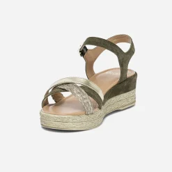 Eram Sandales^Sandale compensée en cuir velours KAKI