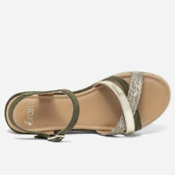 Eram Sandales^Sandale compensée en cuir velours KAKI