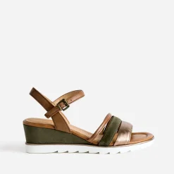 Marco Tozzi Sandales^Sandale compensée en cuir velours KAKI