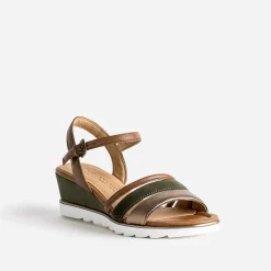 Marco Tozzi Sandales^Sandale compensée en cuir velours KAKI