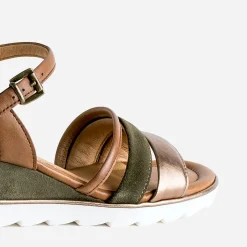 Marco Tozzi Sandales^Sandale compensée en cuir velours KAKI