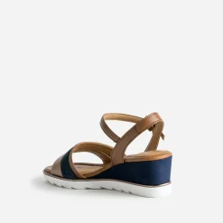 Marco Tozzi Sandales^Sandale compensée en cuir velours MARINE