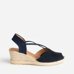 Eram Sandales^Sandale compensée cuir velours éco-conçu MARINE