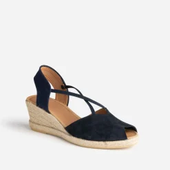 Eram Sandales^Sandale compensée cuir velours éco-conçu MARINE