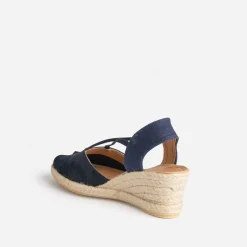 Eram Sandales^Sandale compensée cuir velours éco-conçu MARINE