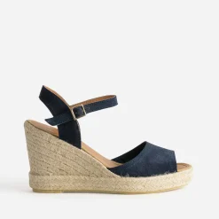 Eram Sandales^Sandale compensée marine en cuir velours éco-conçu ROSE
