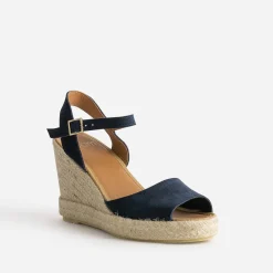 Eram Sandales^Sandale compensée marine en cuir velours éco-conçu ROSE