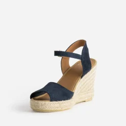 Eram Sandales^Sandale compensée marine en cuir velours éco-conçu ROSE